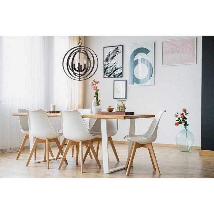 4-Light Modern Sphere/Orb Chandelier With Interlocking Rings, Black