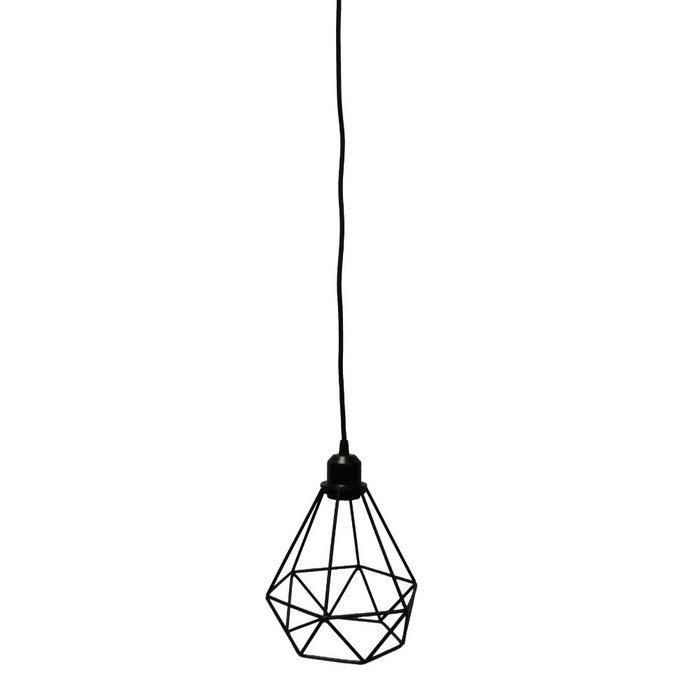 Polygon Diamond Shaped Wire Pendant Light With Black Top, Black