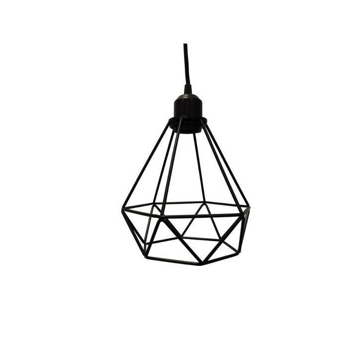 Polygon Diamond Shaped Wire Pendant Light With Black Top, Black