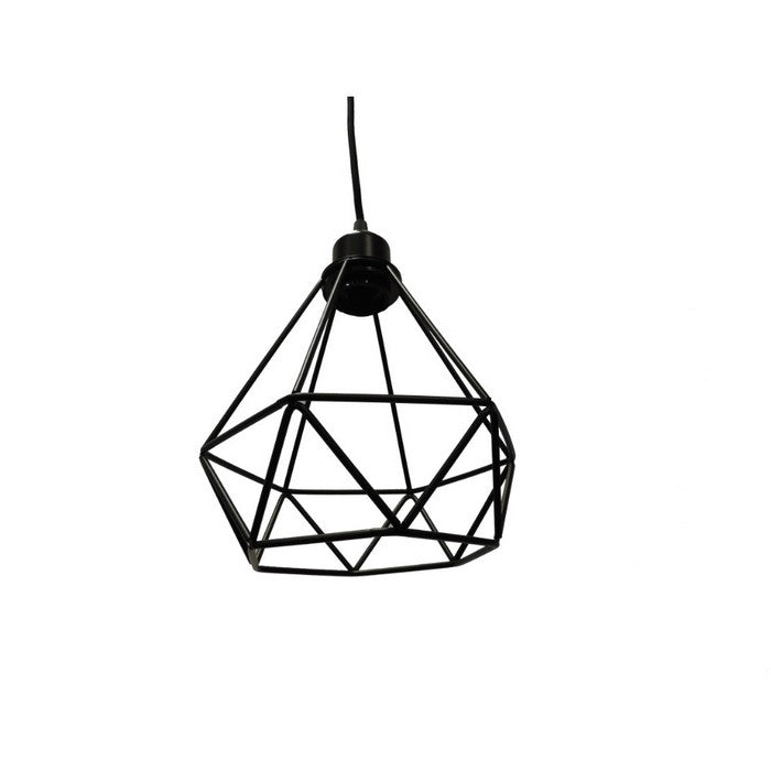 Polygon Diamond Shaped Wire Pendant Light With Black Top, Black