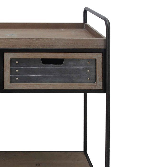 Caster Supported 2 Drawer Wood and Metal Rolling Cart, Brown and Black
