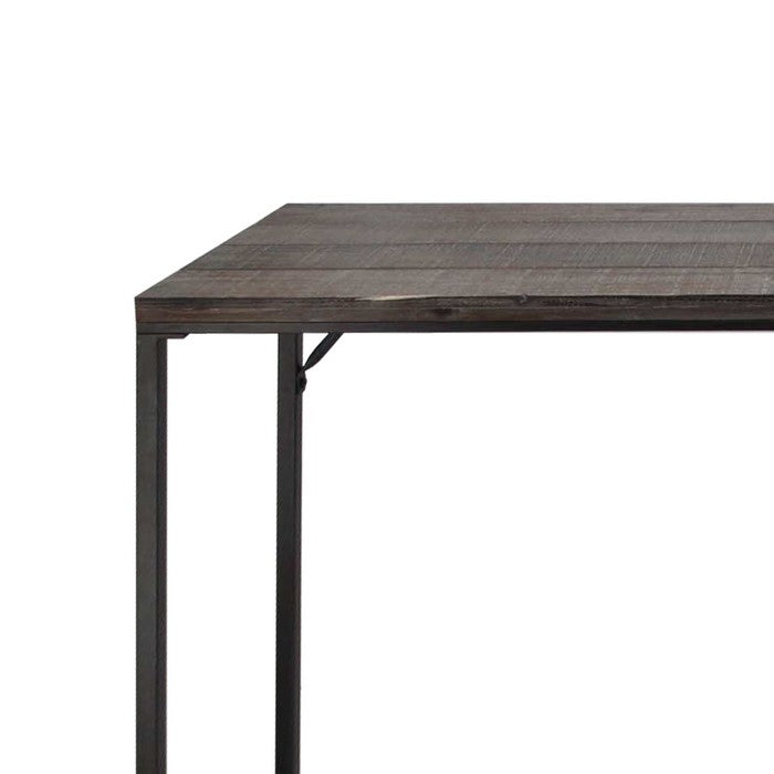 Rectangular Sofa Console Table with Plank Tabletop and Metal Base, Brown and Black