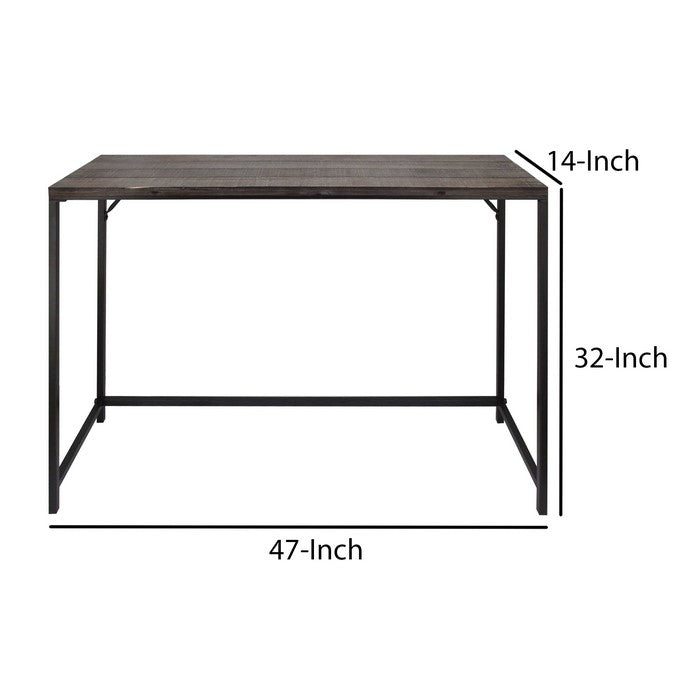 Rectangular Sofa Console Table with Plank Tabletop and Metal Base, Brown and Black
