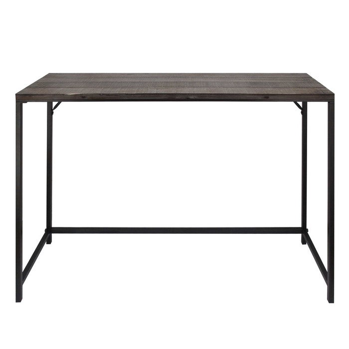 Rectangular Sofa Console Table with Plank Tabletop and Metal Base, Brown and Black