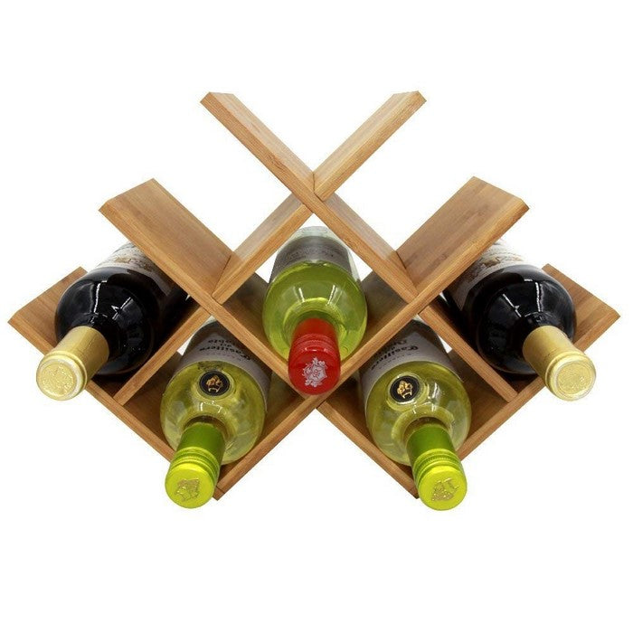Bamboo Wood 8-Bottles Counter Top Wine Rack, Natural Wood Brown