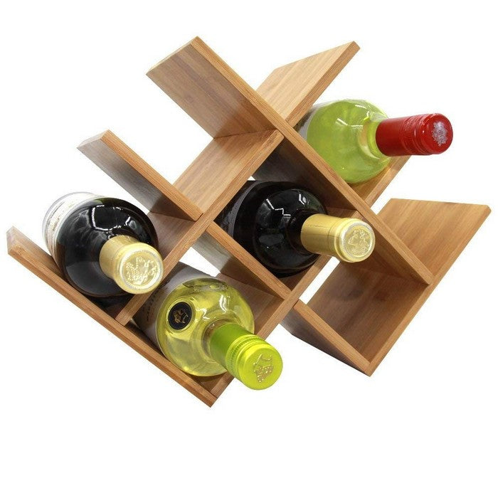 Bamboo Wood 8-Bottles Counter Top Wine Rack, Natural Wood Brown
