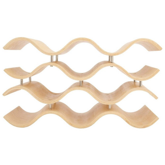 Wave Pattern Bamboo Wood 10-Bottles Wine Rack, Natural Wood Brown