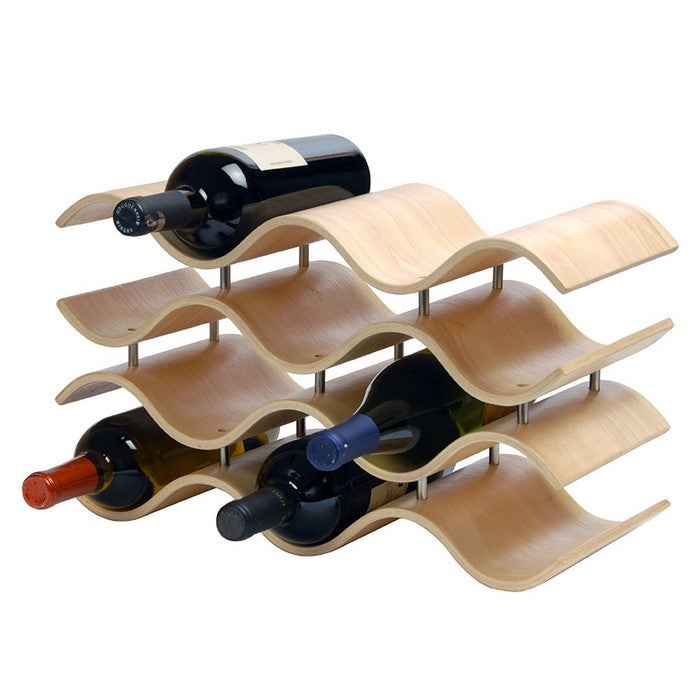 Wave Pattern Bamboo Wood 10-Bottles Wine Rack, Natural Wood Brown