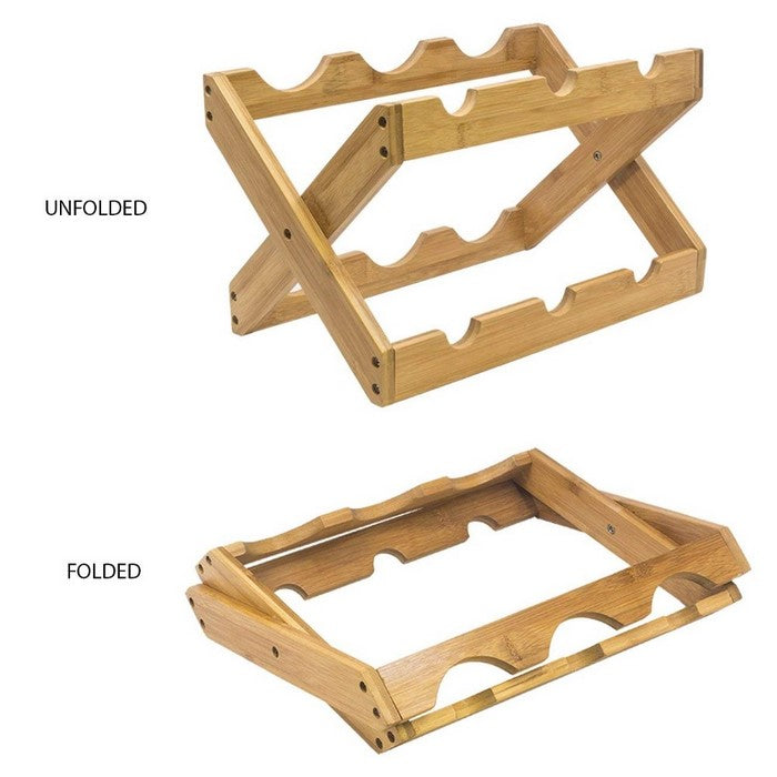 Bamboo Wood Foldable 6-Bottles Counter Top Wine Rack, Natural Wood Brown