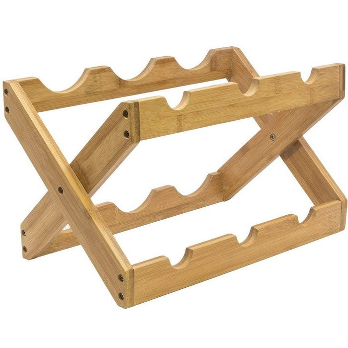 Bamboo Wood Foldable 6-Bottles Counter Top Wine Rack, Natural Wood Brown