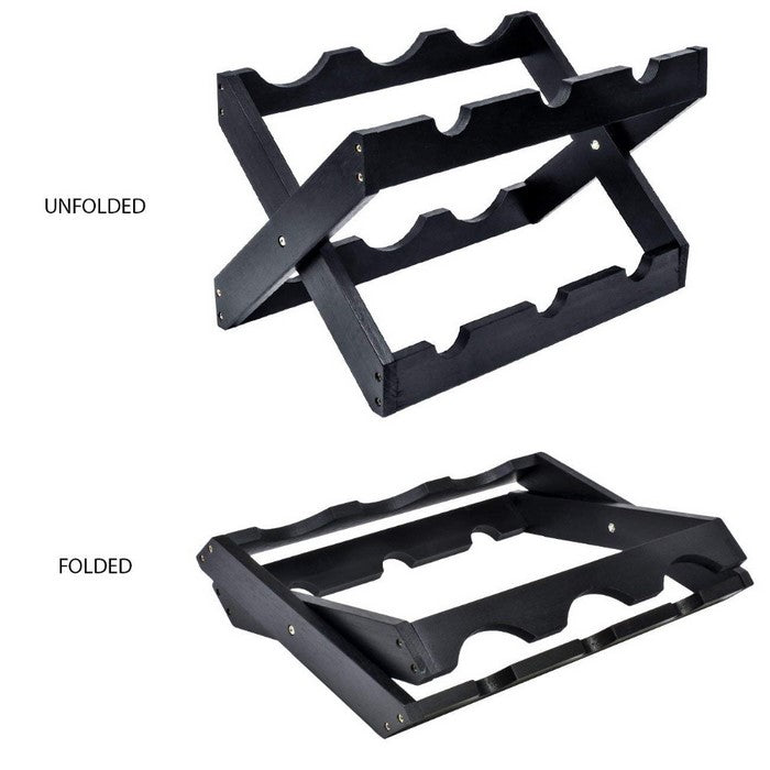 Bamboo Wood Foldable 6-Bottles Counter Top Wine Rack, Black