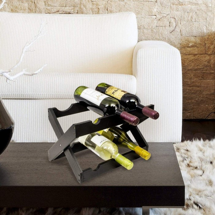 Bamboo Wood Foldable 6-Bottles Counter Top Wine Rack, Black