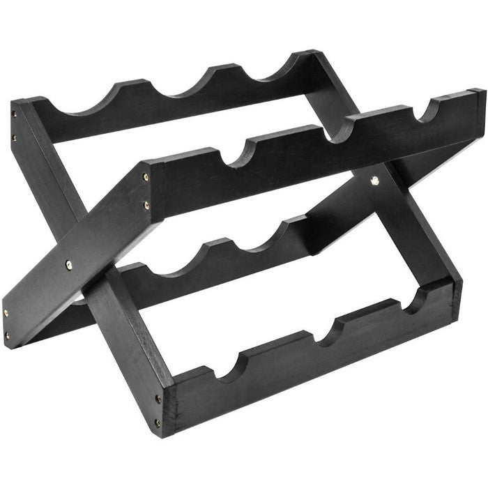 Bamboo Wood Foldable 6-Bottles Counter Top Wine Rack, Black