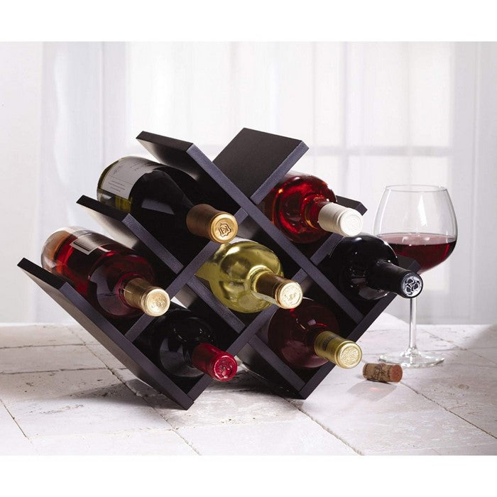 Bamboo Wood 8-Bottles Wine Rack, Black