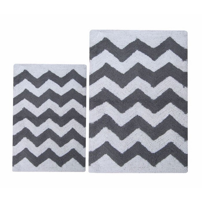 Charcoal Grey-White Chevron 2 Pc Bath Set