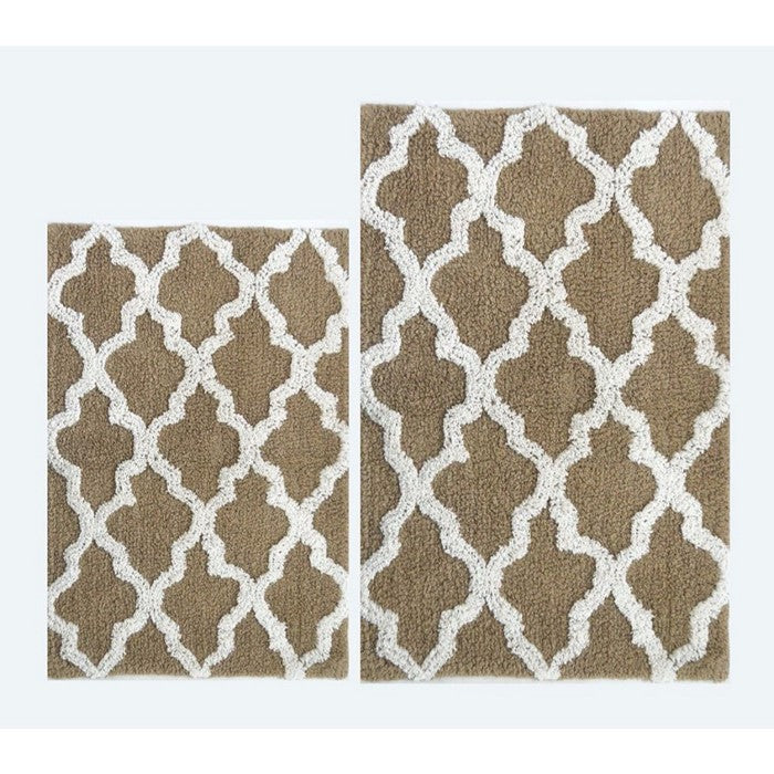Beige-White Damask 2 Pc Bath Set