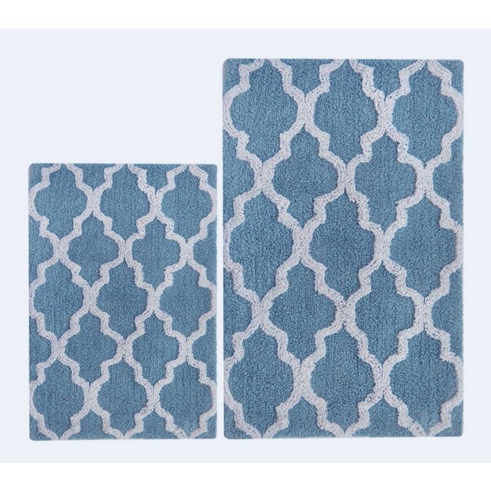 Smoke Blue/White  Damask 2 Pc Bath Set