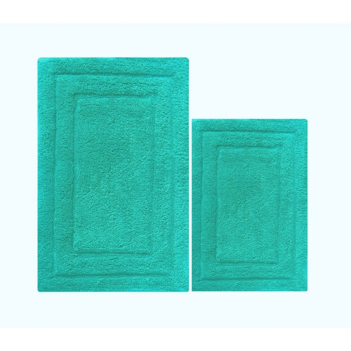 2 Piece Cotton Bath Rug Set, Turquoise Blue