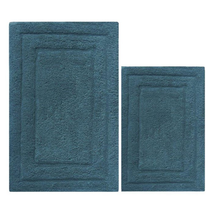 2 Piece Cotton Bath Rug Set, Mid Blue