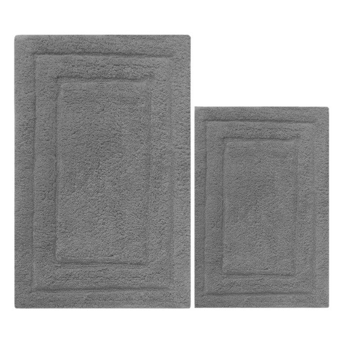2 Piece Cotton Bath Rug Set, Mid Gray