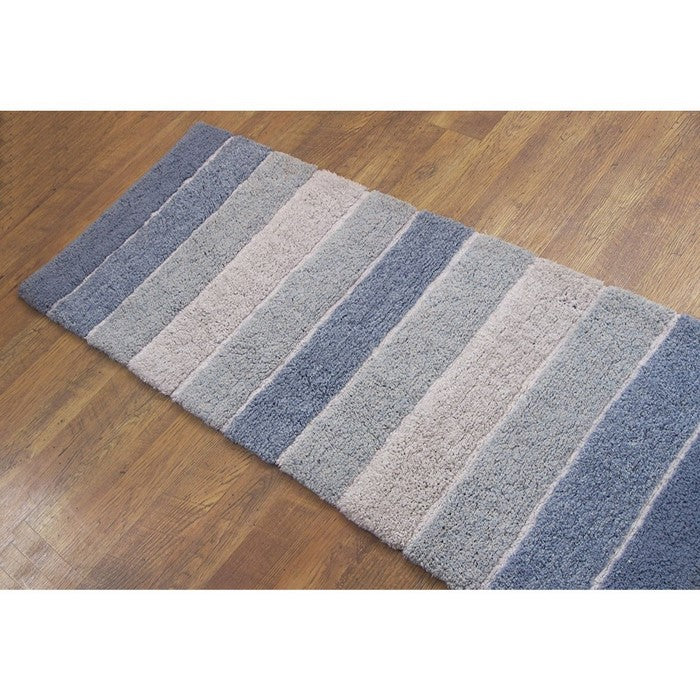 Stripe Designed Cotton Bath Runner, Blue And Beige