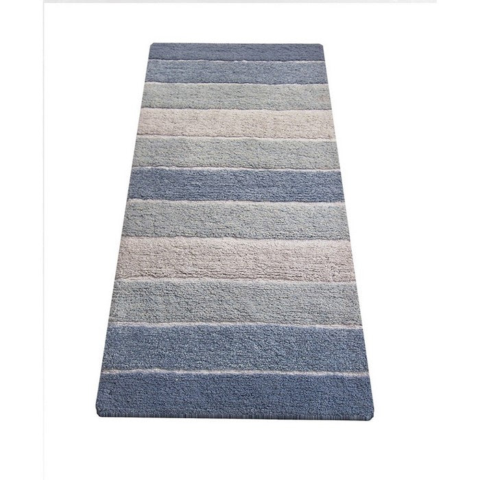 Stripe Designed Cotton Bath Runner, Blue And Beige