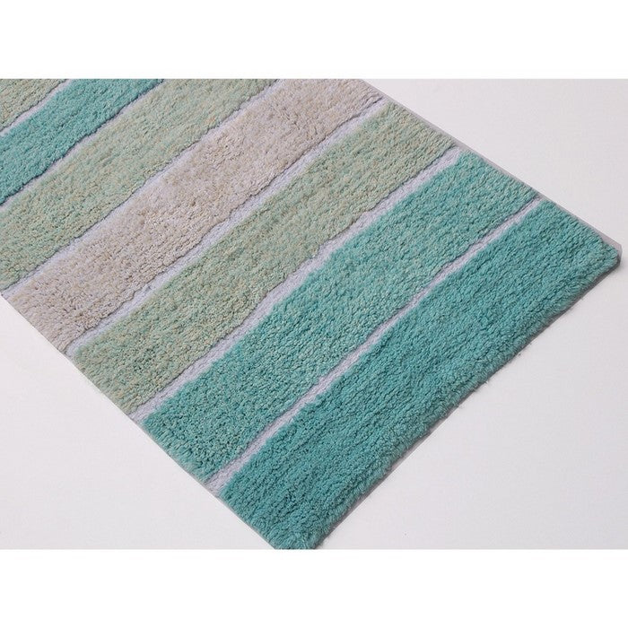 Soft & Absorbent Stripe Pattern Bath Runner In Cotton, Turquoise Blue