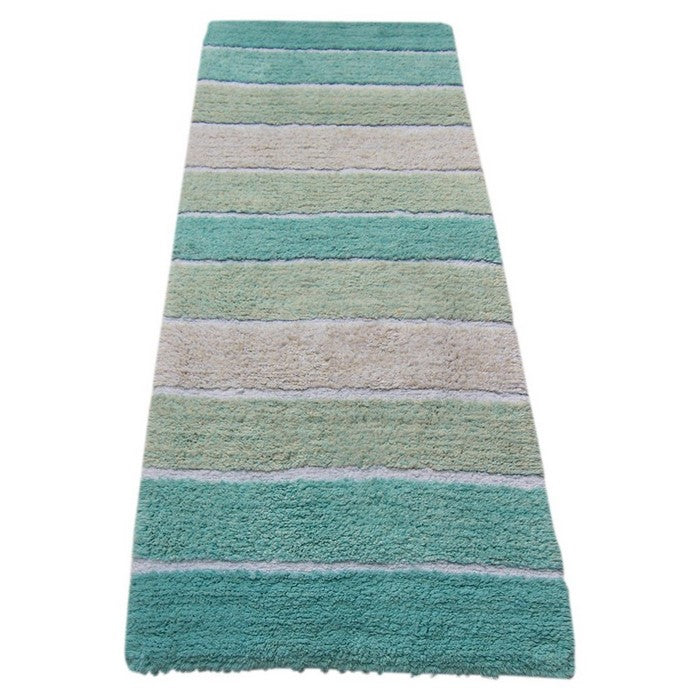 Soft & Absorbent Stripe Pattern Bath Runner In Cotton, Turquoise Blue