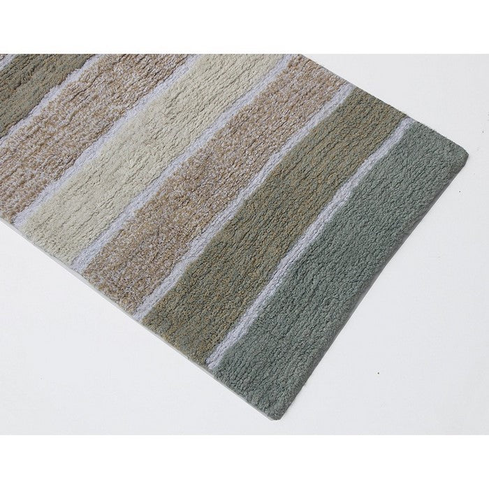 Stripe Design Bath Runner In Cotton, Gray And Beige