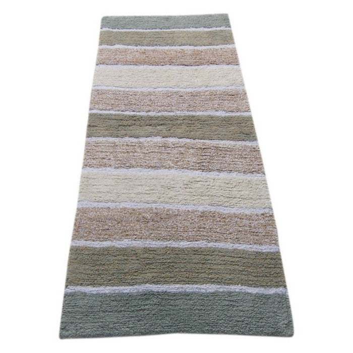Stripe Design Bath Runner In Cotton, Gray And Beige