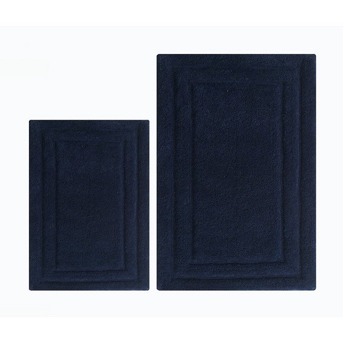 Foldable 2 Piece Bath Rug Set In Cotton, Navy Blue