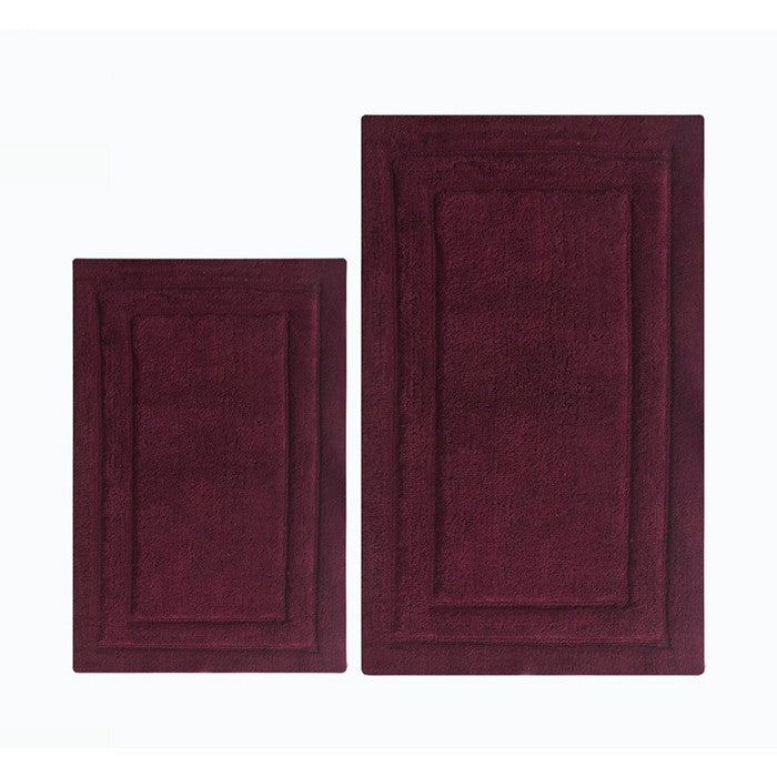 Soft and Skid Free Classic 2 Piece Bath Rug Set In Cotton, Burgundy
