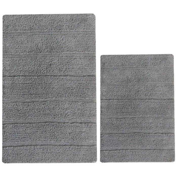 Soft Underfoot Solid 2 Piece Bath Rug Set In Cotton, Gray