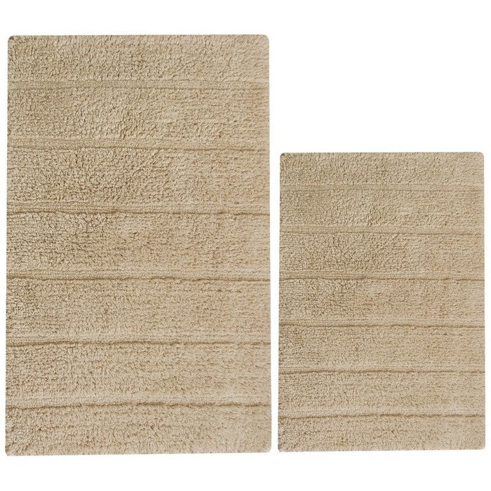 Absorbent Nature Solid Cotton 2 Piece Bath Rug Set, Beige