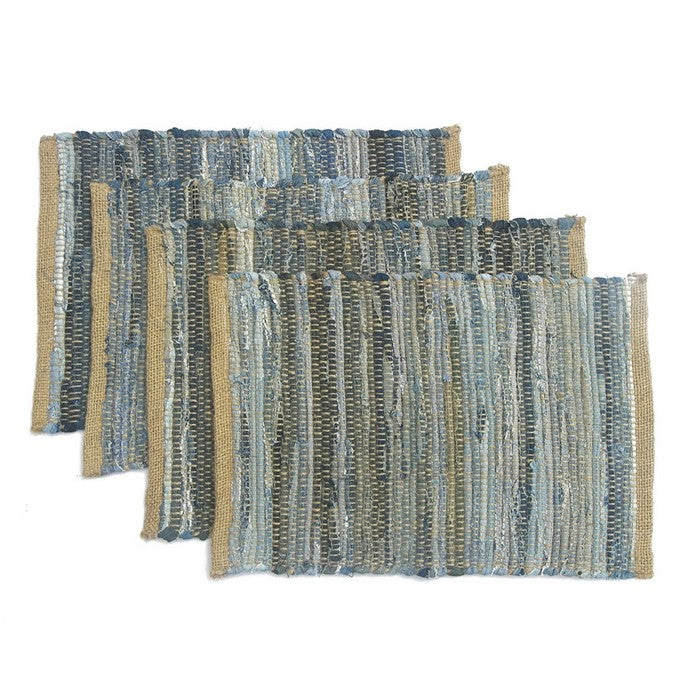 Roughly Design Jute And Cotton Denim Placemats, Set of 4, Blue