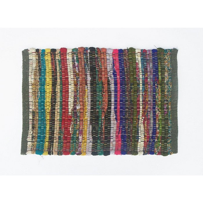 Recycle Cotton Cuttings Set Of 4 Rainbow Chindi Placemats, Multicolor