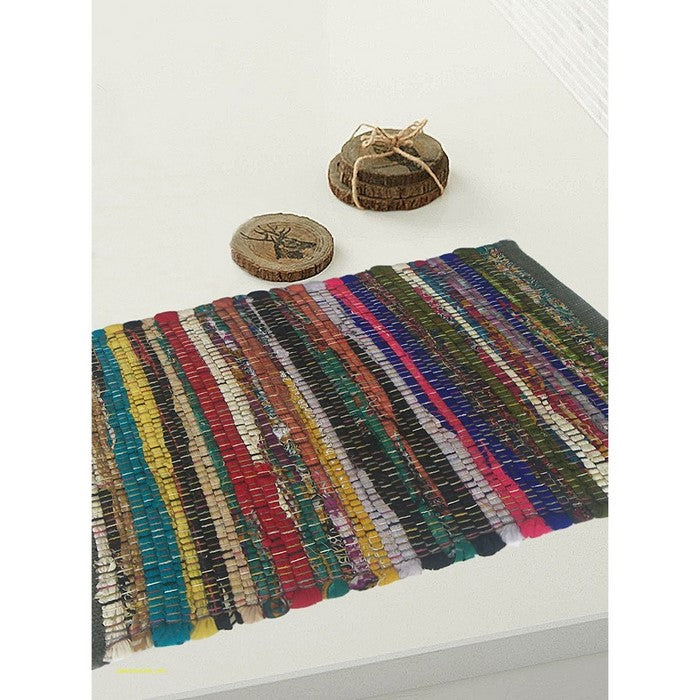 Recycle Cotton Cuttings Set Of 4 Rainbow Chindi Placemats, Multicolor