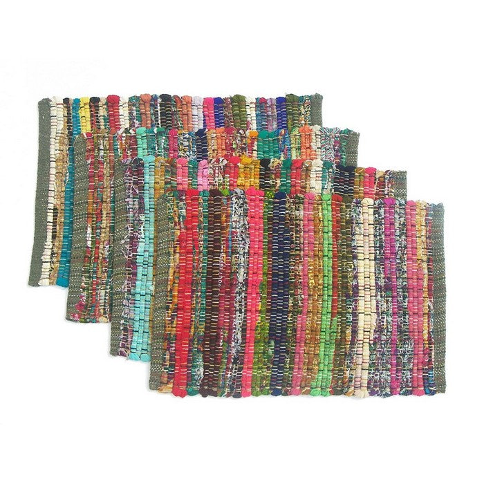 Recycle Cotton Cuttings Set Of 4 Rainbow Chindi Placemats, Multicolor