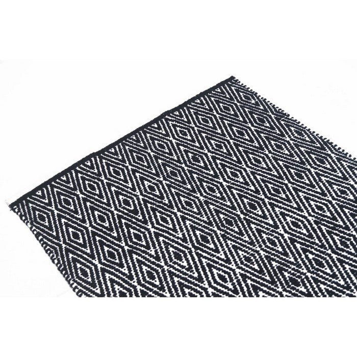 Diamond Patterned Cotton Chenille Rug, Black And White