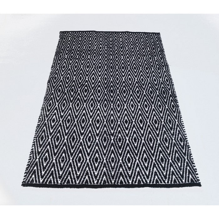 Diamond Patterned Cotton Chenille Rug, Black And White