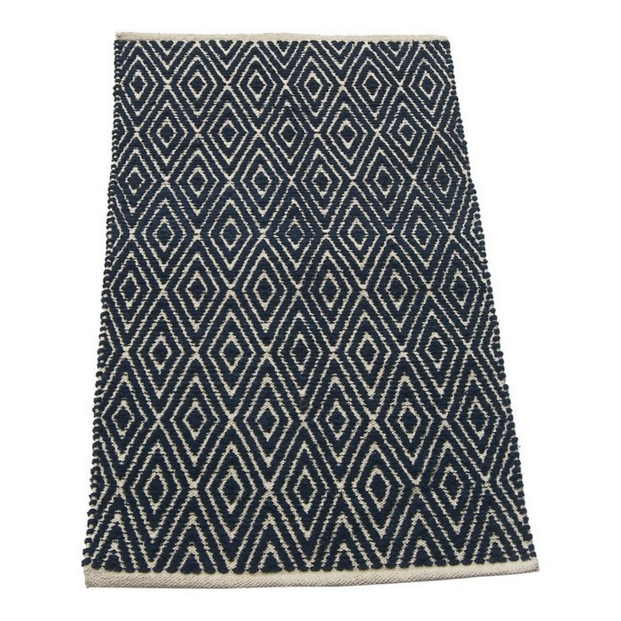 Soft Cotton Chenille Diamond Rug, Navy Blue & Ivory