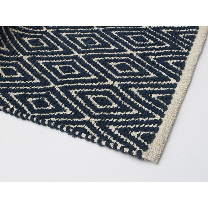 Soft Cotton Chenille Diamond Rug, Navy Blue & Ivory