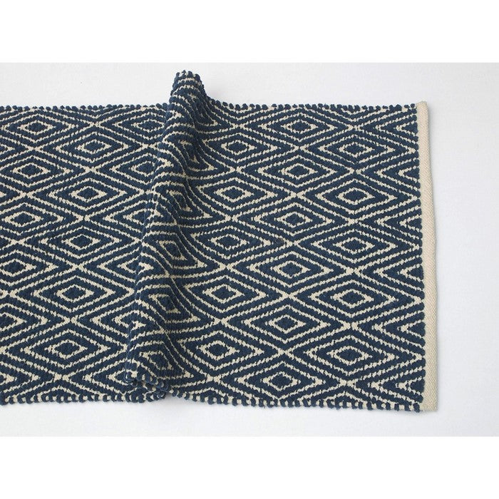 Soft Cotton Chenille Diamond Rug, Navy Blue & Ivory