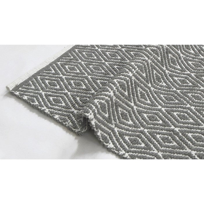 Diamond Designed Cotton Chenille Rug Runner, Gray And White
