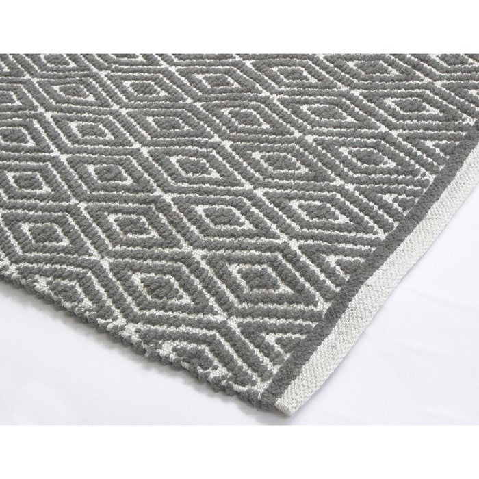 Diamond Designed Cotton Chenille Rug Runner, Gray And White