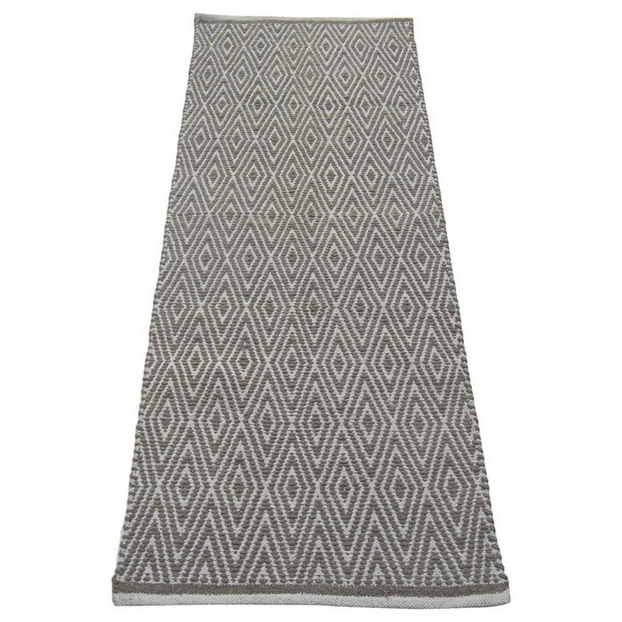 Diamond Designed Cotton Chenille Rug Runner, Gray And White
