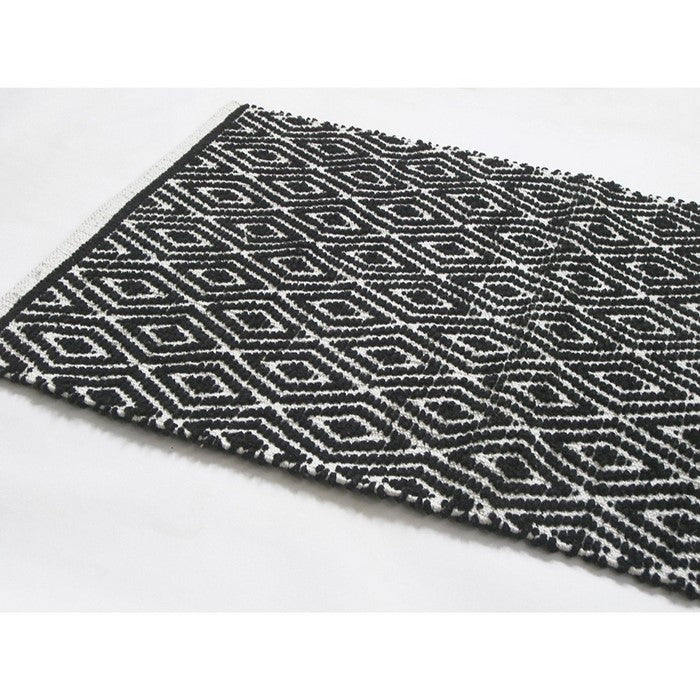 Diamond Pattern Cotton Chenille Rug Runner, Black And White