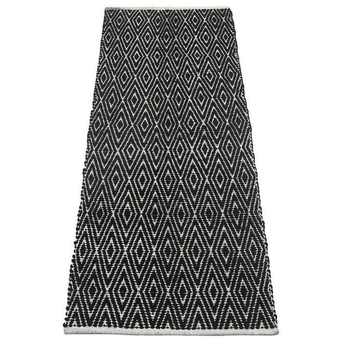 Diamond Pattern Cotton Chenille Rug Runner, Black And White