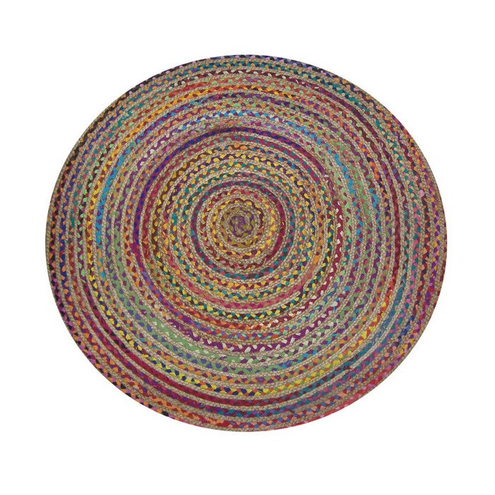 48 Inches Round Rainbow Chindi Rag Rug, Multicolor