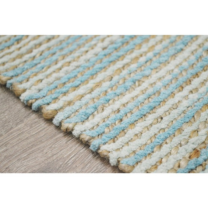 Knotted Patterned Carmel Rug In Jute/Cotton Chenille , Aqua Blue